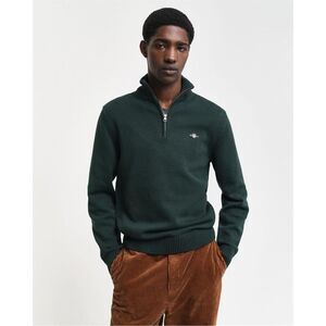 Gant Mens Micro Textured Half Zip Sweatshirt / Tartan Green